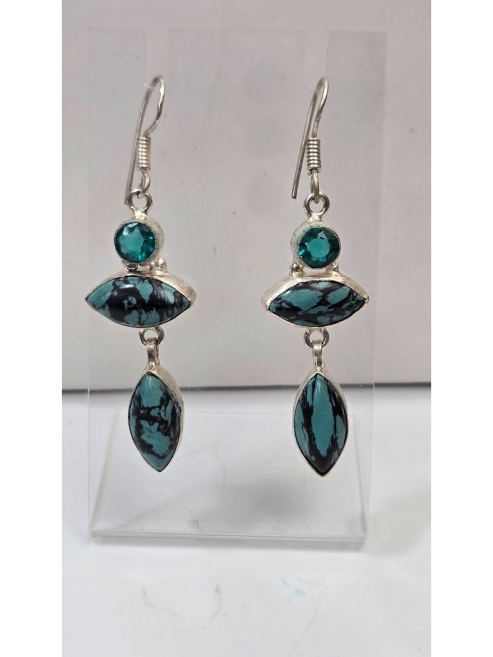 Blue Topaz & New Lander Turquoise Dangle Earrings